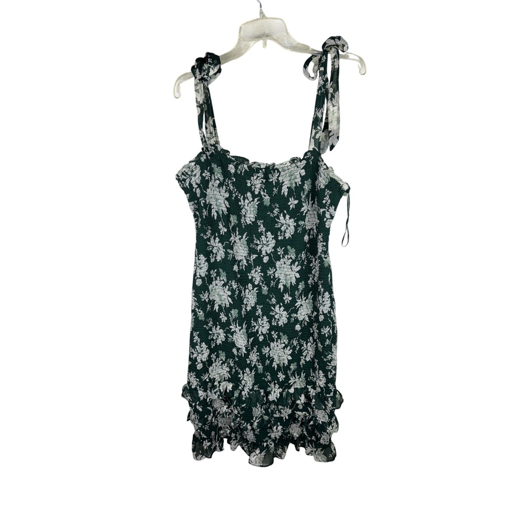 Abercrombie & Fitch Green Floral Smocked Tie Shoulder Mini Dress XXL NWT